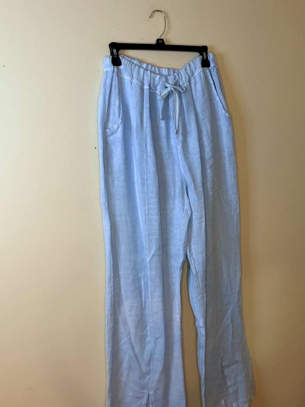 Tempo Paris Light Blue Linen Wide-Leg Drawstring Pants
